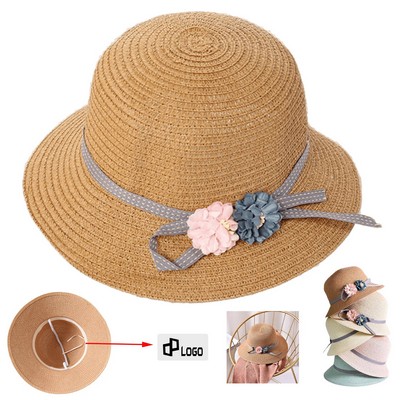 Girls'Flower Sun Protective Straw Hat