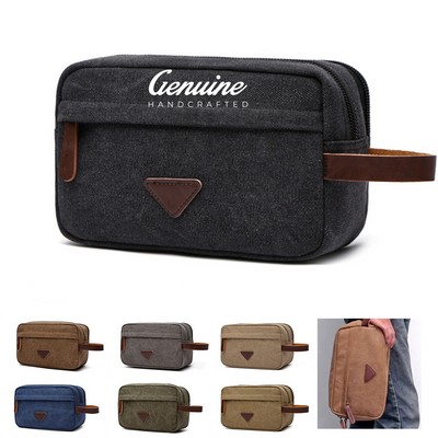 Cosmetic Canvas Leather Makeup Travel Bag