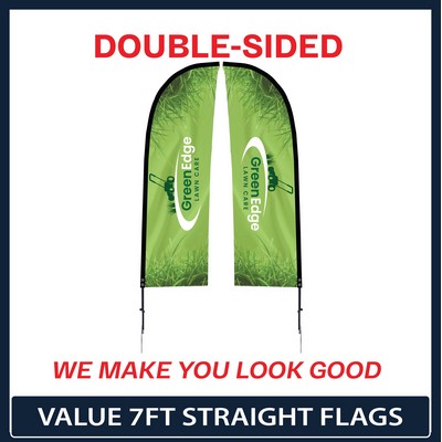 Value 7' Straight Flag - Double Sided w/Spike Base and Carry Bag