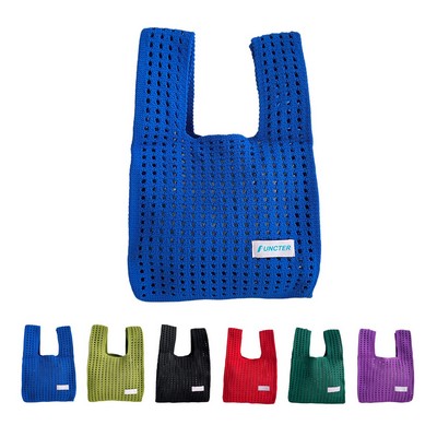 Solid-Color Knitted Tote Bag