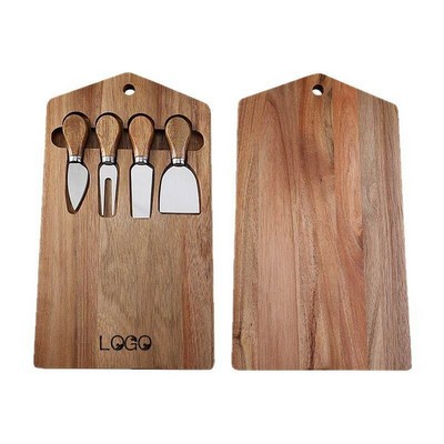 Wood Charcuterie Board with 4-Piece Cheese Tool Set