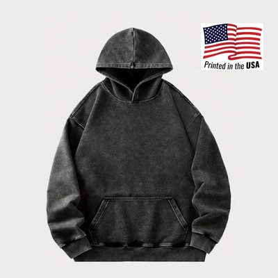 Print in USA Men's Retro Vintage Washed Hooded Sweatshirt