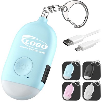 USB Rechargeable Security Personal Alarm Keychain LED Flashlight