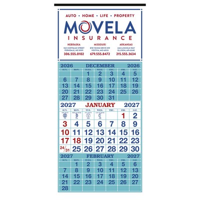 Skinner & Kennedy® 3-Month Display 12-Sheet Calendar