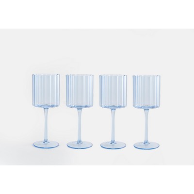 Jeanne Fitz Jeanne Fitz Scalloped Rim Fluted Wine Glass, Set Of 4, 12 Oz. - Blue