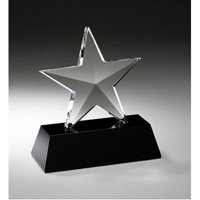 Crystal Beveled 5-Point Star on Black Crystal Base, 5-3/4"x6-3/4"H