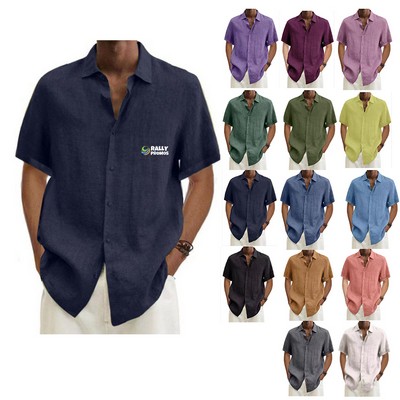 Men's Cotton and Line Button Casual Shirt