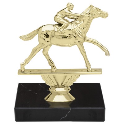 6 1/4" Gold Horse Racing Animal Trophy on Black Marble Base