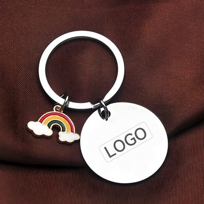 1.2" Rainbow Metal Plate Key Chain w/Laser Engraved