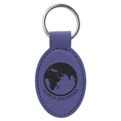 3" x 1 3/4" Purple Leatherette Oval Keychain