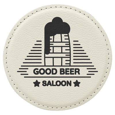 4" Round White Leatherette Coaster