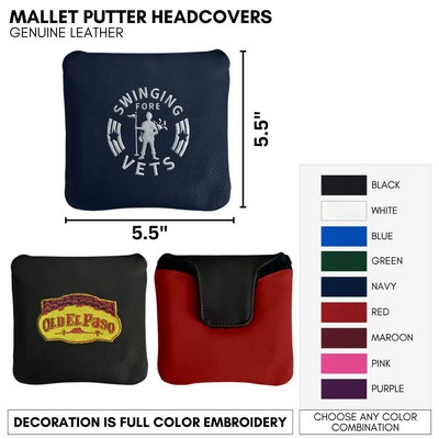Genuine Leather Mallet Putter Cover Your Logo Embroidered