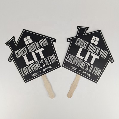 Costom Shape Business Fan Paper Hand Held Fan W/ Wood Handle