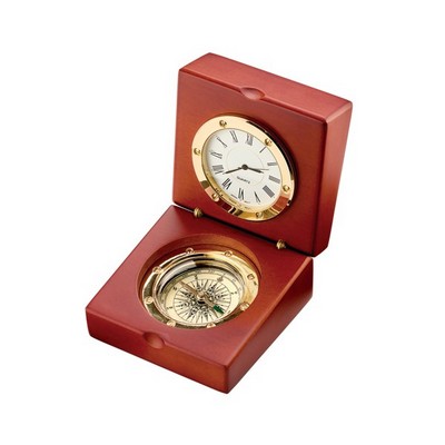 CEDAR CREEK® Mahogany Desk Clock & Compass