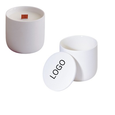 Matte Ceramic Soy Candle with Wooden Wick & Lid
