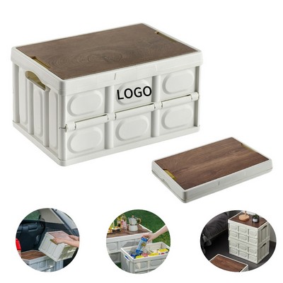 Plastic Collapsible Storage Box With Wooden Lid