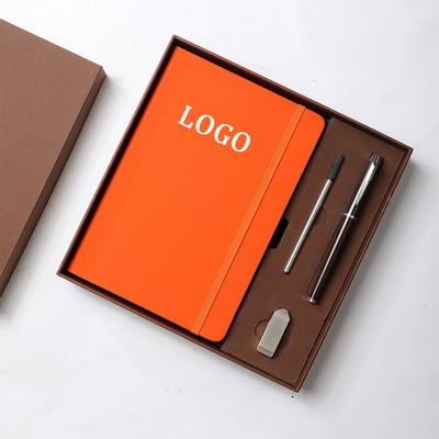 Business Class Leather Notebook Pen and Flash Drive Package