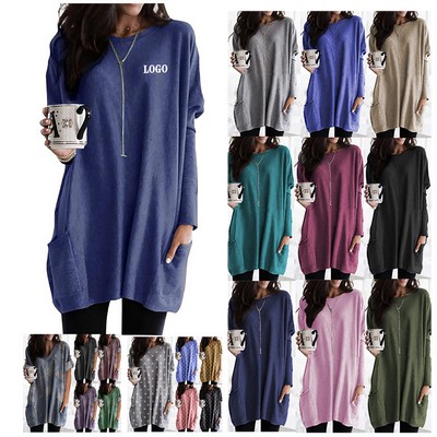 Casual long sleeve tunic tops for women-With pockets