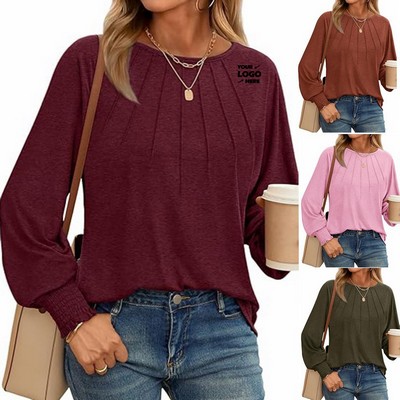 Women's Pleated Long Sleeve Shirts