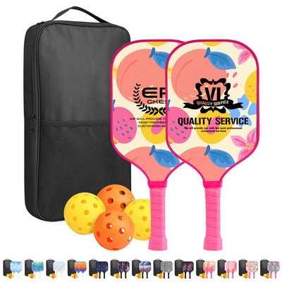 Custom Full Color Pickleball Racket Paddle & Ball Set w/ Carrying Bag