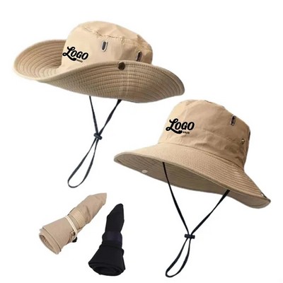 Unisex Wide Brim Drawstring Sun Bucket Hat
