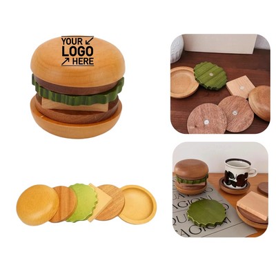 Wooden Burger Drink Mat Set
