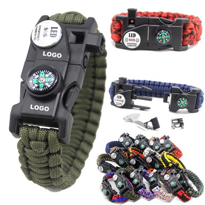 Outdoor Wristband Gear Kit Multifunction Paracord Survival Bracelet with LED SOS Light