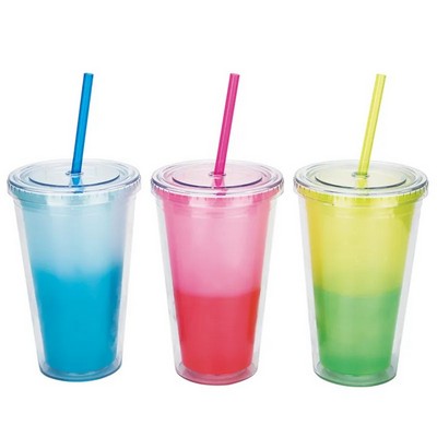 Color changing double layer plastic straw cup
