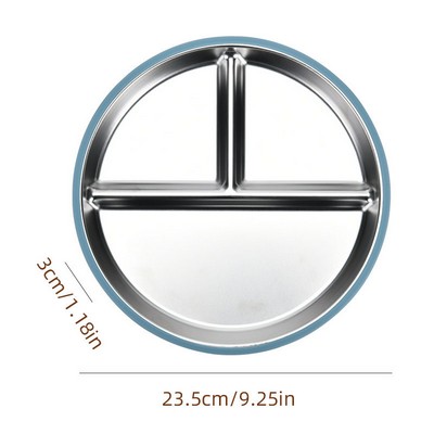 8" Kids Stainless Steel Compartmentalized Round Dinner Plate with Silicone Suction Cups
