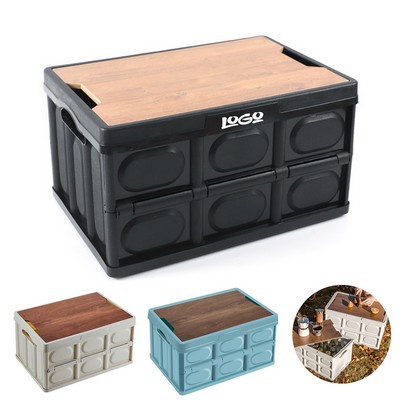30L Collapsible Plastic Storage Box w/ Wooden Lid