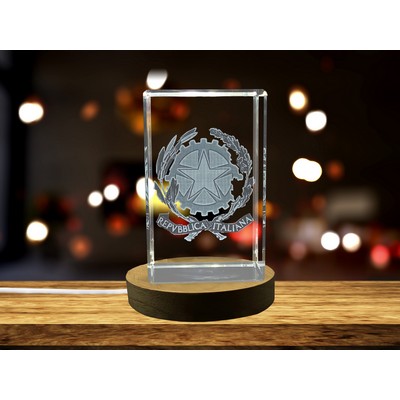 Italy Coat of Arms 3D Engraved Crystal Trophy Award w/LED Base Light
