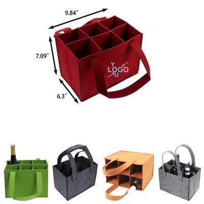 Felt Tote For Six Bottles Reusable Wine Carrier