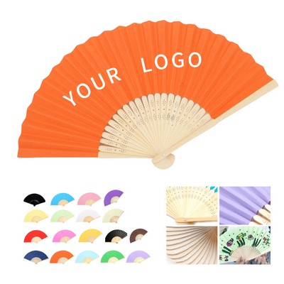 Folding Bamboo Hand Fan With Paper Leaf