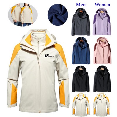 Unisex 3-in-1 Windproof Waterproof Woolen Windbreaker Fleece Winter Jacket