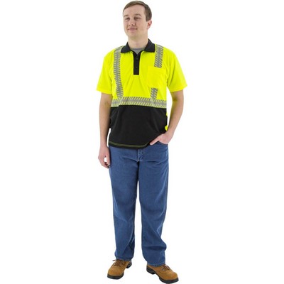 Majestic 75-5213 Hi-Viz Polo with Reflective Chainsaw Striping, ANSI 2