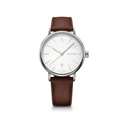 URBAN CLASSIC 40mm, silver white dial, brown leather strap
