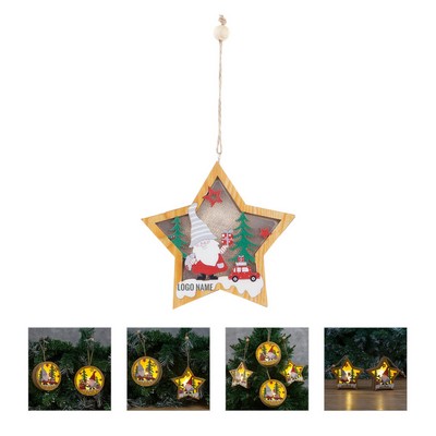LED Wood Christmas Pendant w/Battery (1-Color Imprint)