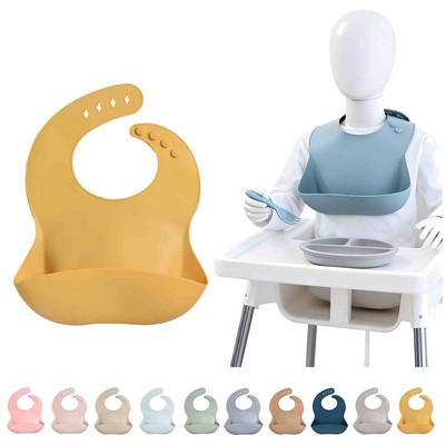 Waterproof Silicone Baby Bib For Eating With Large Food Catcher Adjustable Fit Babies Boy Girl