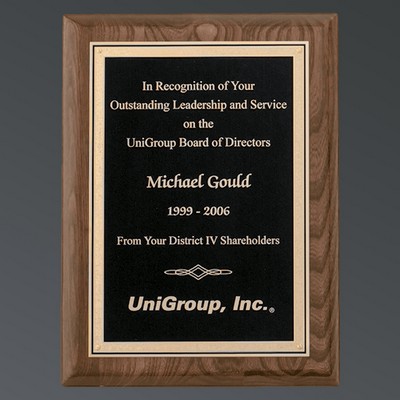 Premium Walnut Piano Finish Rectangle, Textured Black Plate w/Florentine, Medium (8"x10-1/2")