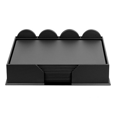 12 Seat Black Leatherette Conference Room Set w/ Round Coasters