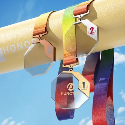 Hexagonal Man Made Crystal Aluminum Alloy Award Medals Clear Background