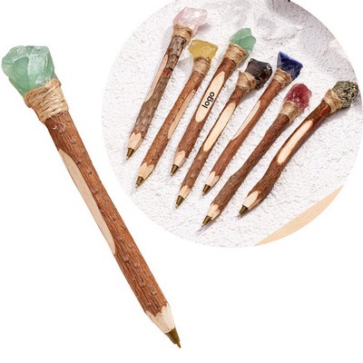 Vintage Wood Natural Crystal Wand Pen With Healing Energy