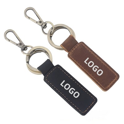 Handmade Full-Grain Crazy Horse Leather Keychain for Car and Keys