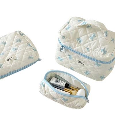 Cute Bow Makeup Bag Large Capacity Organizer with Pen Pouch Set