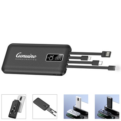 10000mAh Power Bank with Built In Cables