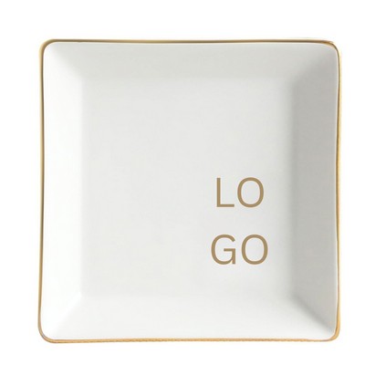 Luxe Gold-Rimmed Square Ceramic Trinket Tray & Desk Organizer