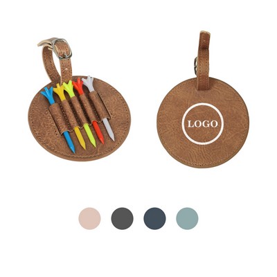 Luxury Custom PU Leather Golf Tee Organizer Pouch Pentagonal Wooden Nail Inserts Holder with Belt