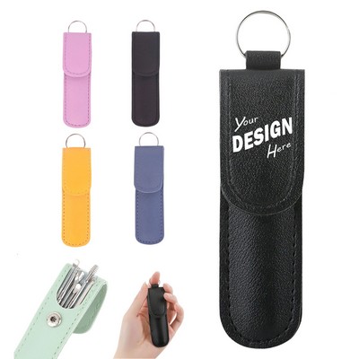 Six-Piece Stainless Steel Ear Spoon Set With Pu Bag