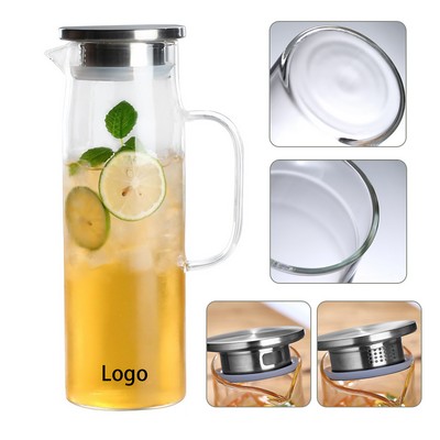 1L Glass Pitcher with Stainless Steel Lid Spout Handle