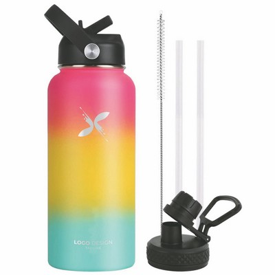 Insulated Water Bottle 32 oz with Straw, Stainless Steel Wide Mouth Water Bottle, Double Wall Vacuum